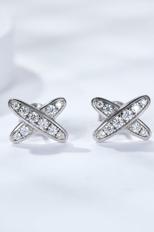 925 Sterling Silver X-Shape Sparkala™ Moissanite Earrings (Platinum-Plated Fine Silver)