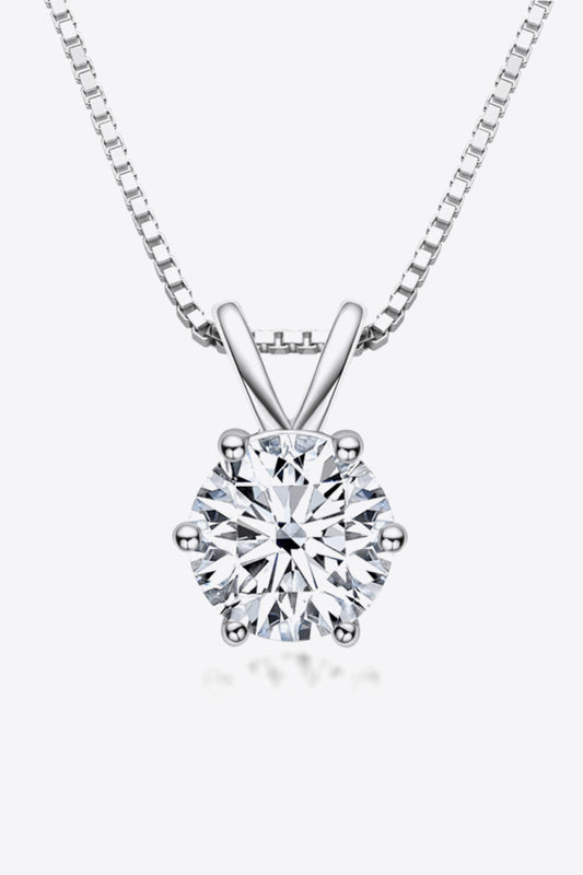 925 Sterling Silver 1 Carat Moissanite Pendant Necklace (Platinum-Plated Fine Silver)