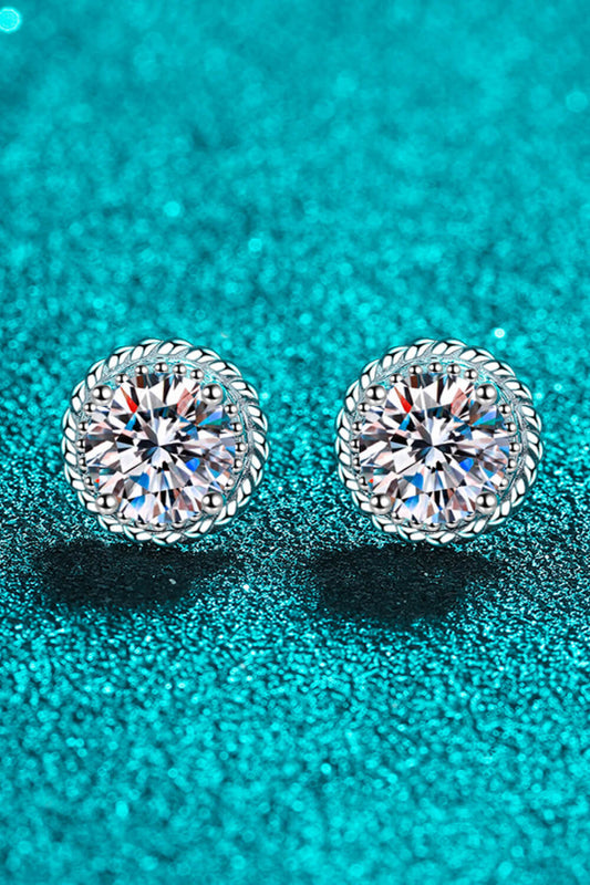 1 Carat Moissanite Rhodium-Plated Round Stud Earrings - Sparkala