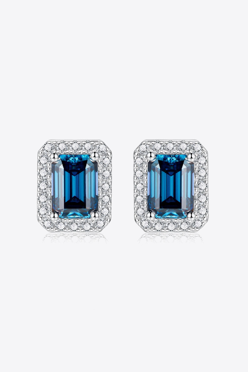 2 Carat Moissanite Stud Earrings in Indigo (Platinum-Plated Fine Silver) - Sparkala