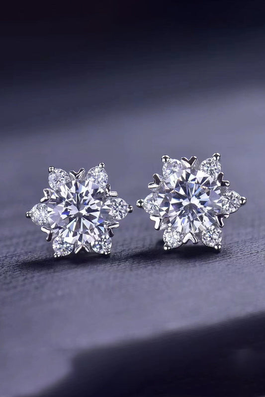 2 Carat Moissanite Floral Stud Earrings (Platinum-Plated Fine Silver) - Sparkala