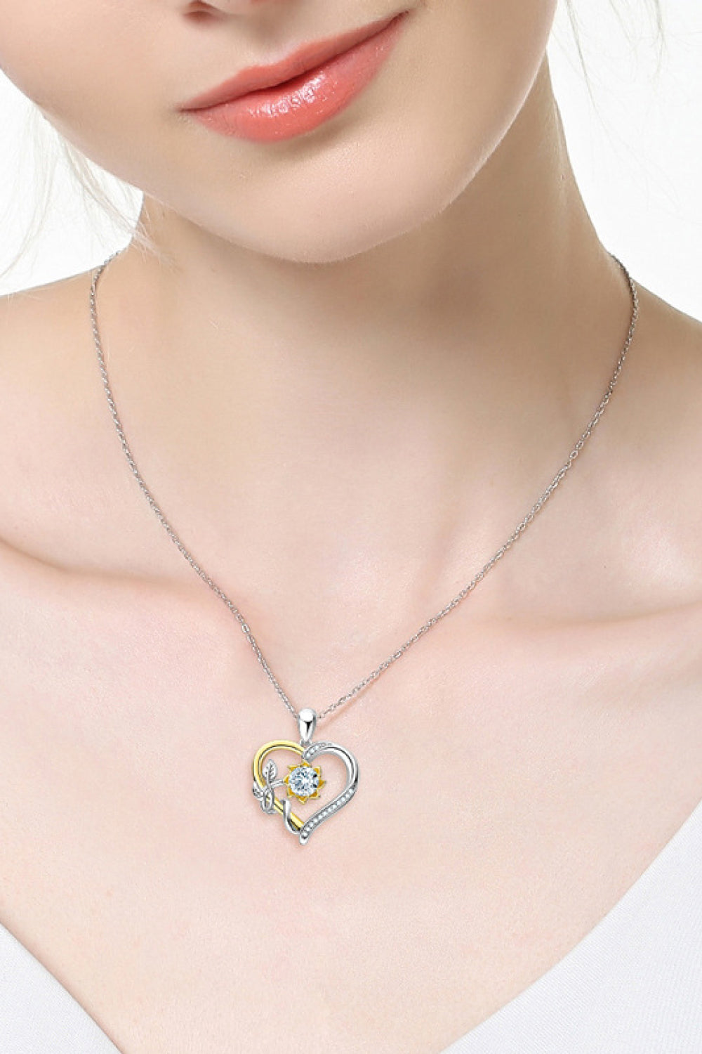 Two-Tone 1 Carat Sparkala™ Moissanite Heart Pendant Necklace (Platinum-Plated Fine Silver)