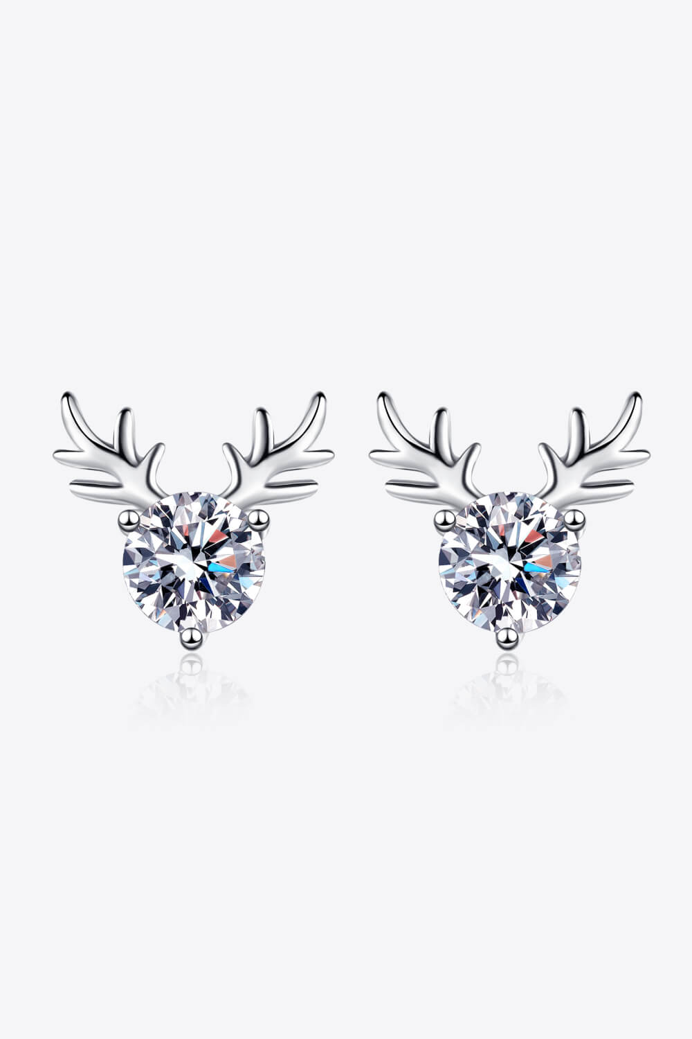 Rhodium-Plated Pure Sterling Silver Reindeer-Shaped Sparkala™ Moissanite Earrings