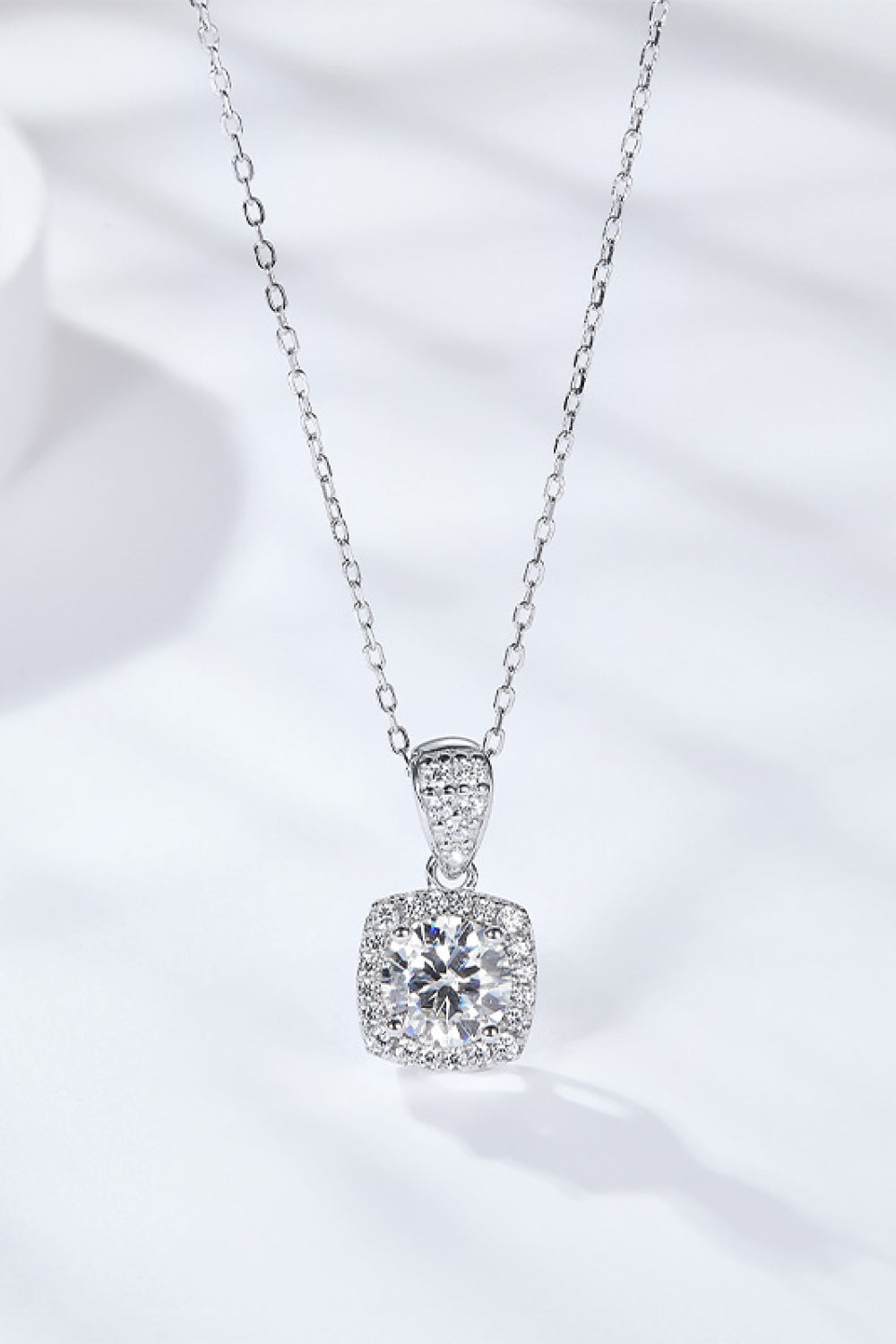 1 Carat Moissanite Square Pendant Necklace (Platinum-Plated Fine Silver) - Sparkala