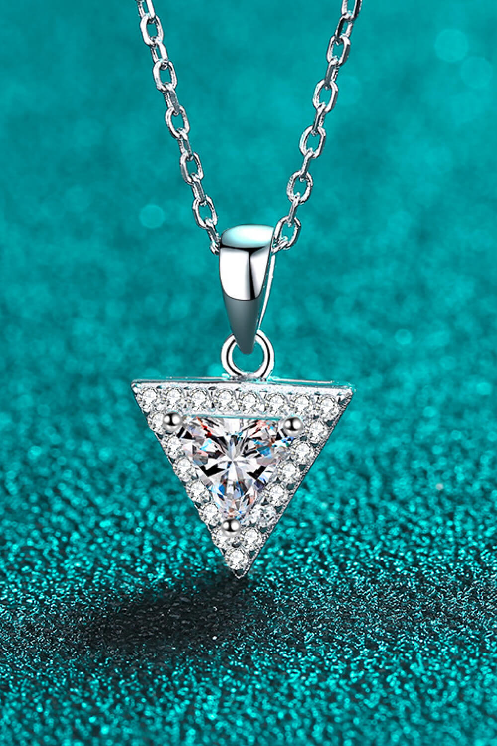 Rhodium-Plated Pure Sterling Silver Triangle Sparkala™ Moissanite Pendant Necklace