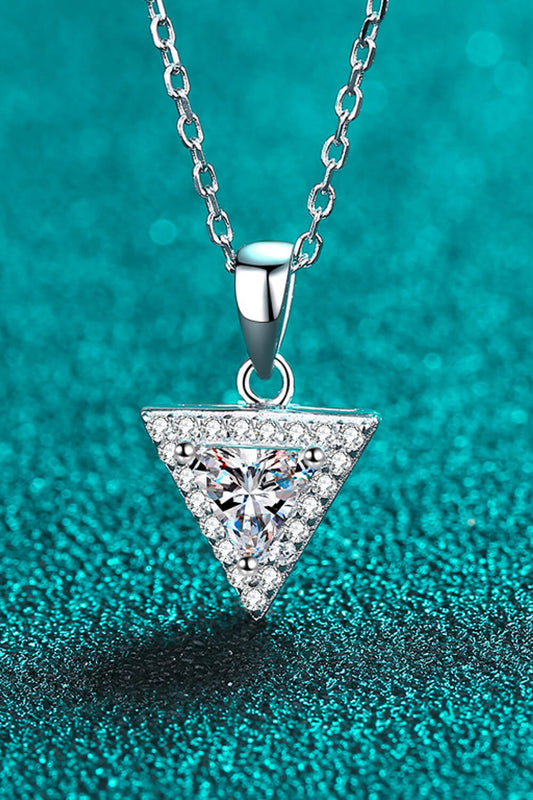 Rhodium-Plated Pure Sterling Silver Triangle Moissanite Pendant Necklace