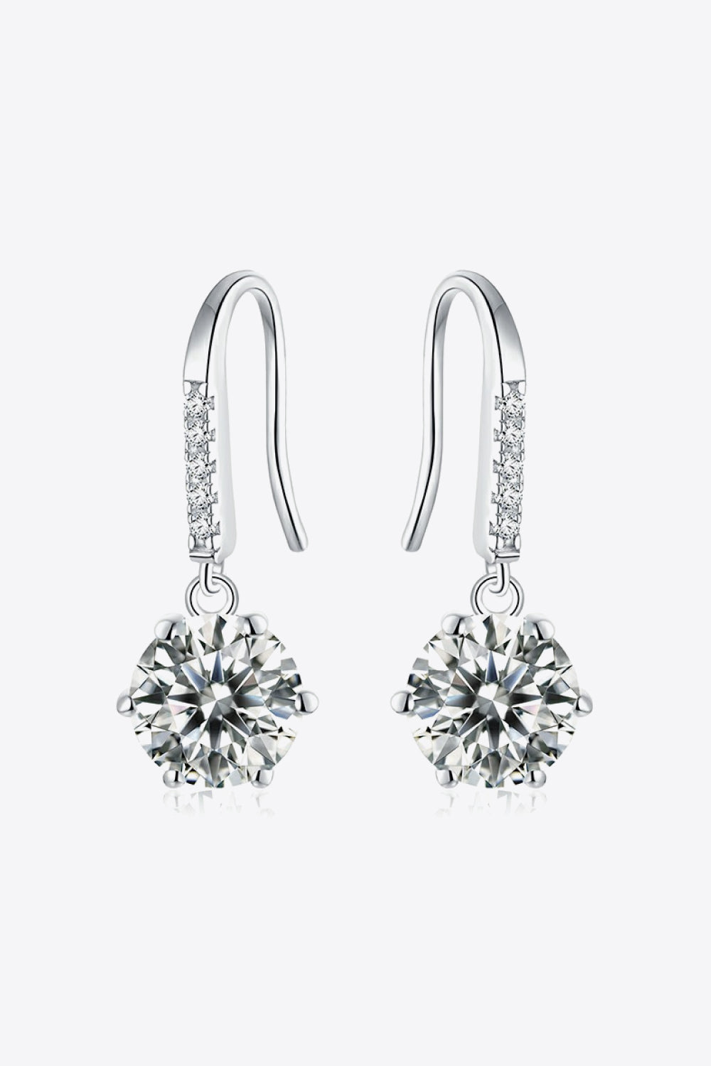 6-Prong Sparkala™ Moissanite Drop Earrings (Platinum-Plated Fine Silver)