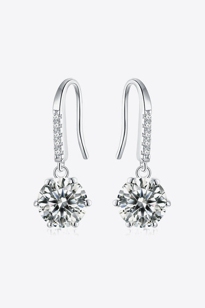 6-Prong Sparkala™ Moissanite Drop Earrings (Platinum-Plated Fine Silver)