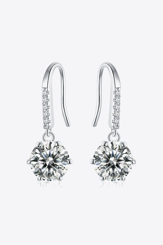 6-Prong Sparkala™ Moissanite Drop Earrings (Platinum-Plated Fine Silver)