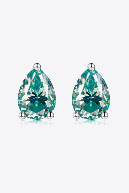 2 Carat Moissanite Teardrop Earrings (Platinum-Plated Fine Silver) - Sparkala