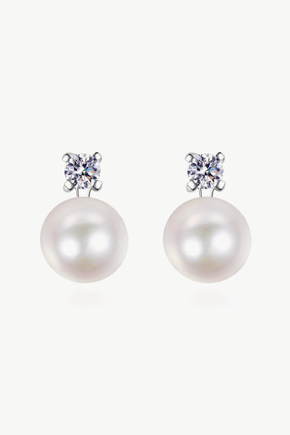 Moissanite Pearl Stud Earrings - Sparkala