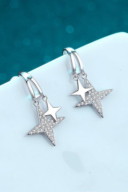 Sparkala™ Moissanite Star Rhodium-Plated Drop Earrings