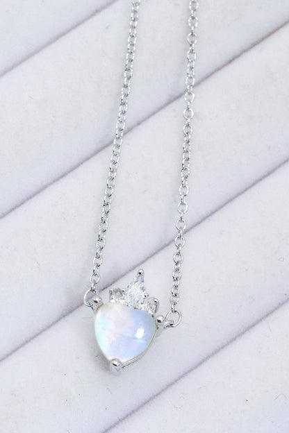 925 Sterling Silver Moonstone Heart Pendant Necklace (Platinum-Plated Fine Silver)