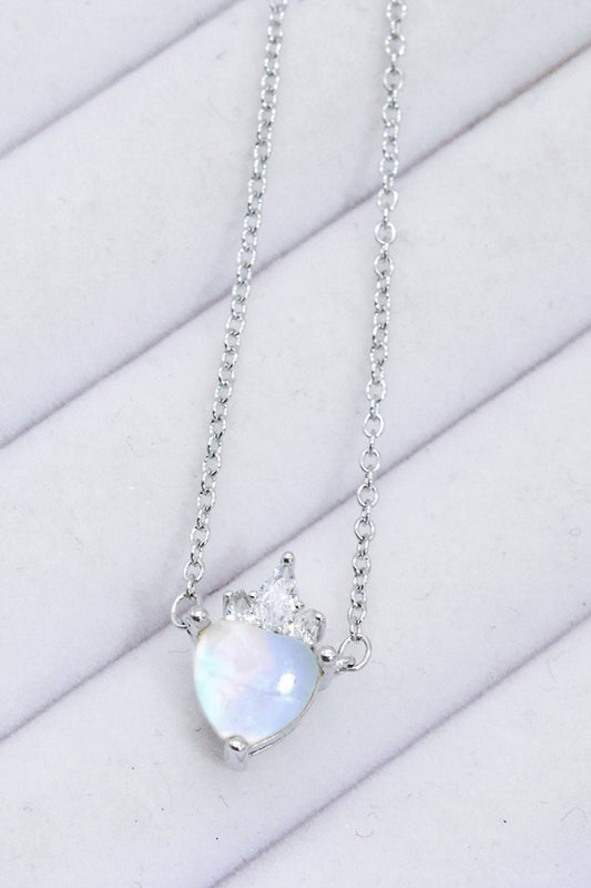 925 Sterling Silver Moonstone Heart Pendant Necklace (Platinum-Plated Fine Silver)