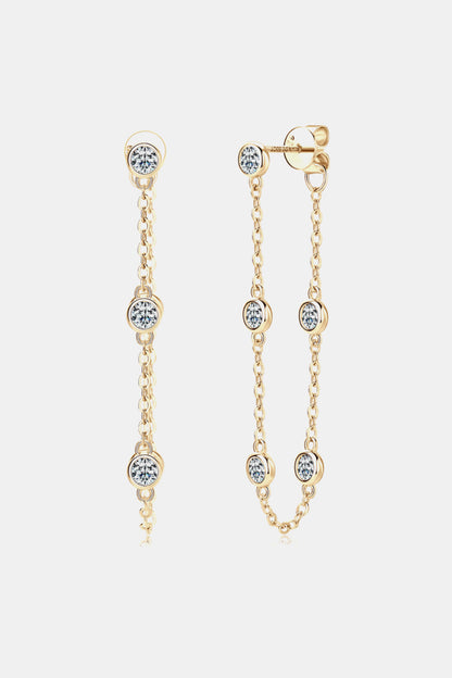 1 Carat Moissanite Platinum-Plated 925 Sterling Silver Chain Earrings - Sparkala