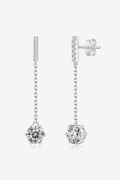 6-Prong Round Sparkala™ Moissanite Drop Earrings (Platinum-Plated Fine Silver)