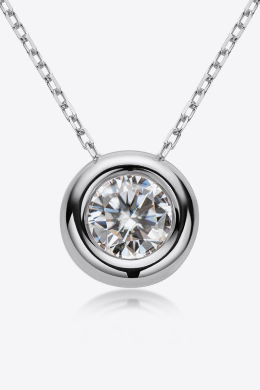 Adored 1 Carat Moissanite Pendant 925 Sterling Silver Necklace (Platinum-Plated Fine Silver)