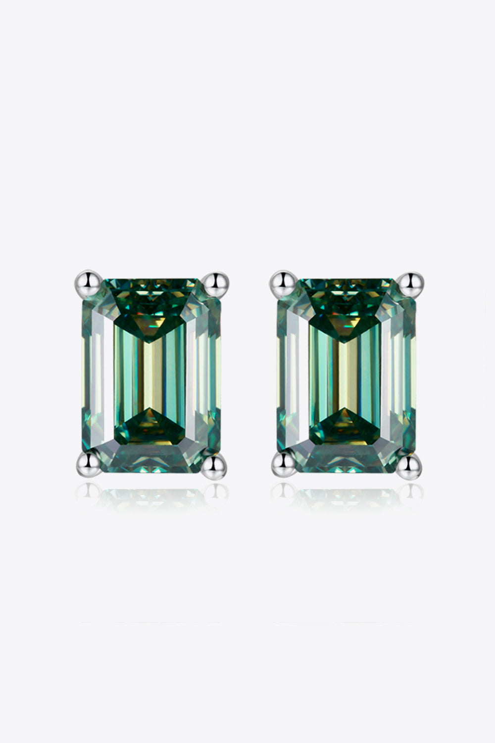 2 Carat Moissanite Stud Earrings in Green (Platinum-Plated Fine Silver) - Sparkala