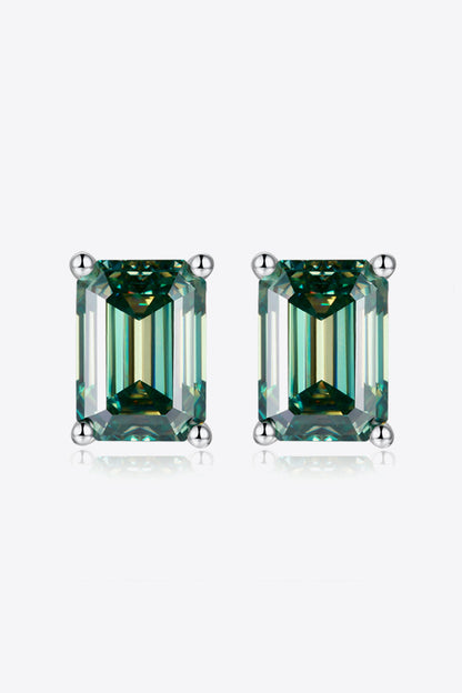 2 Carat Moissanite Stud Earrings in Green (Platinum-Plated Fine Silver) - Sparkala