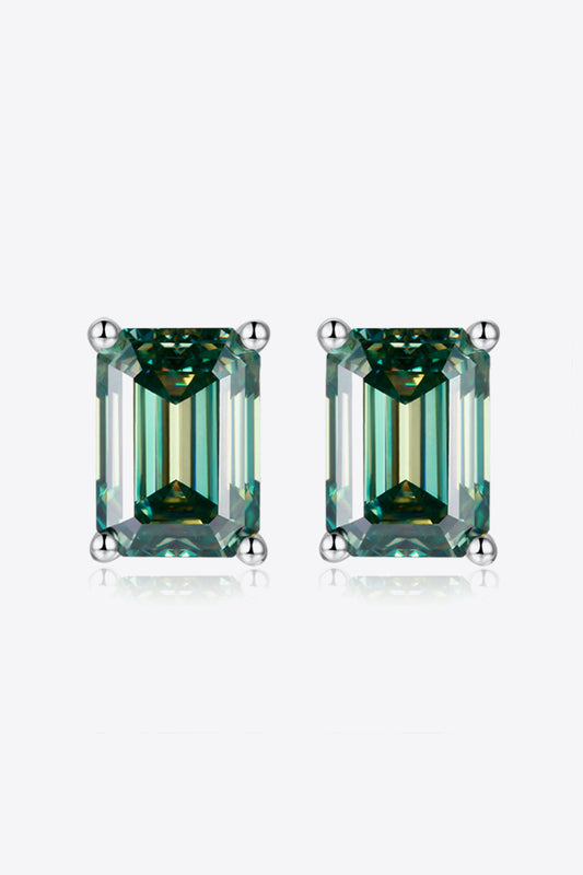 2 Carat Moissanite Stud Earrings in Green (Platinum-Plated Fine Silver) - Sparkala