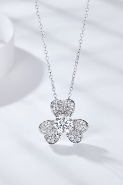 Sparkala™ Moissanite Clover Pendant Necklace (Platinum-Plated Fine Silver)