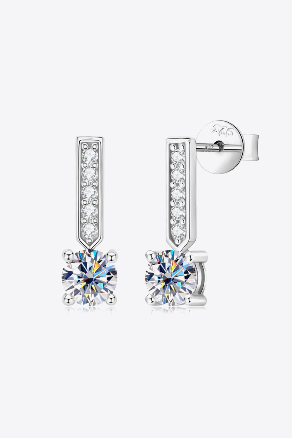 Moissanite and Zircon 925 Sterling Silver Drop Earrings (Platinum-Plated Fine Silver)