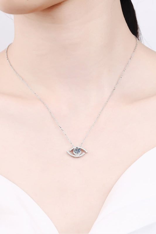 Moissanite Evil Eye Pendant Pure Sterling Silver Necklace