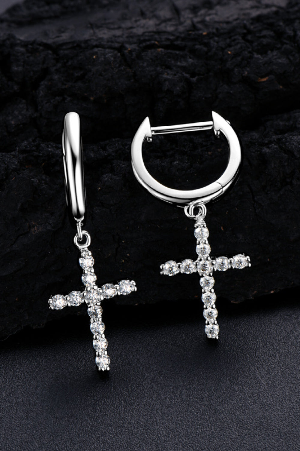 Platinum-Plated 925 Sterling Silver Sparkala™ Moissanite Cross Earrings