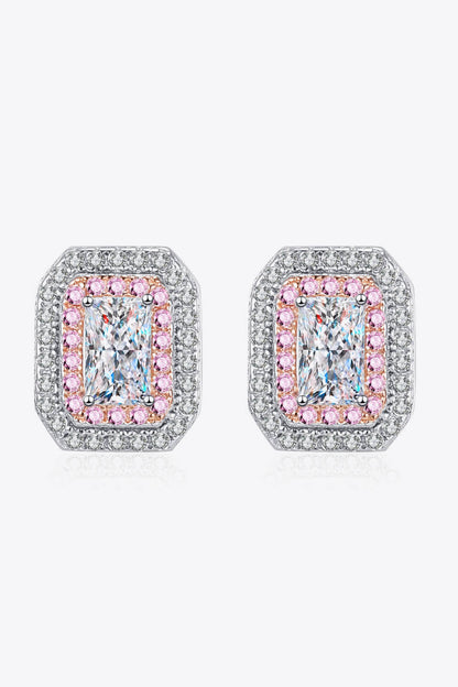 1 Carat Moissanite and Zircon Contrast Geometric Stud Earrings (Platinum-Plated Fine Silver) - Sparkala