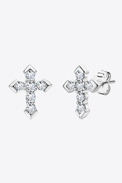 Sparkala™ Moissanite Cross Stud Earrings (Platinum-Plated Fine Silver)