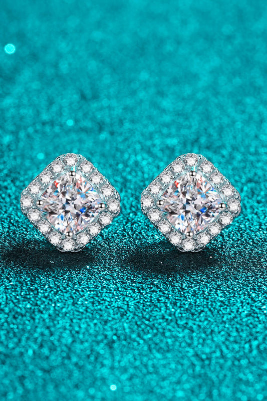 Rhodium-Plated Pure Sterling Silver Inlaid 2 Carat Sparkala™ Moissanite Square Stud Earrings