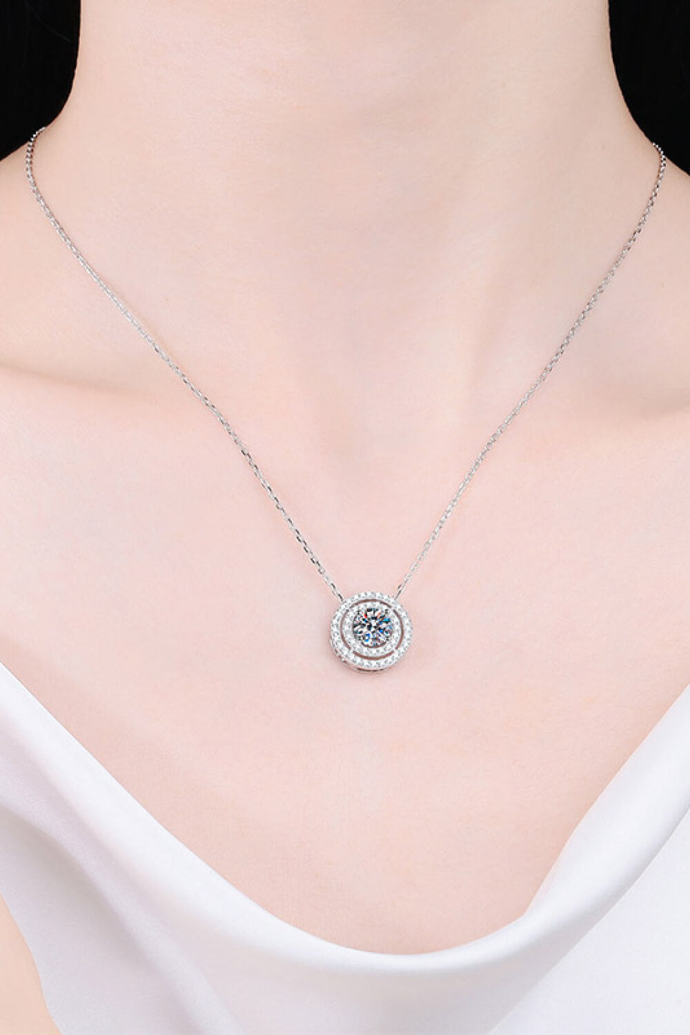 Sparkala™ Moissanite Round Pendant Rhodium-Plated Necklace