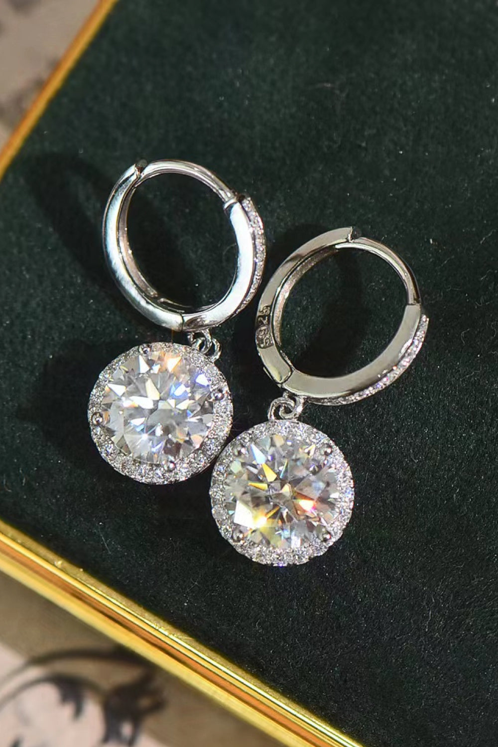 2 Carat Moissanite Round Drop Earrings (Platinum-Plated Fine Silver) - Sparkala