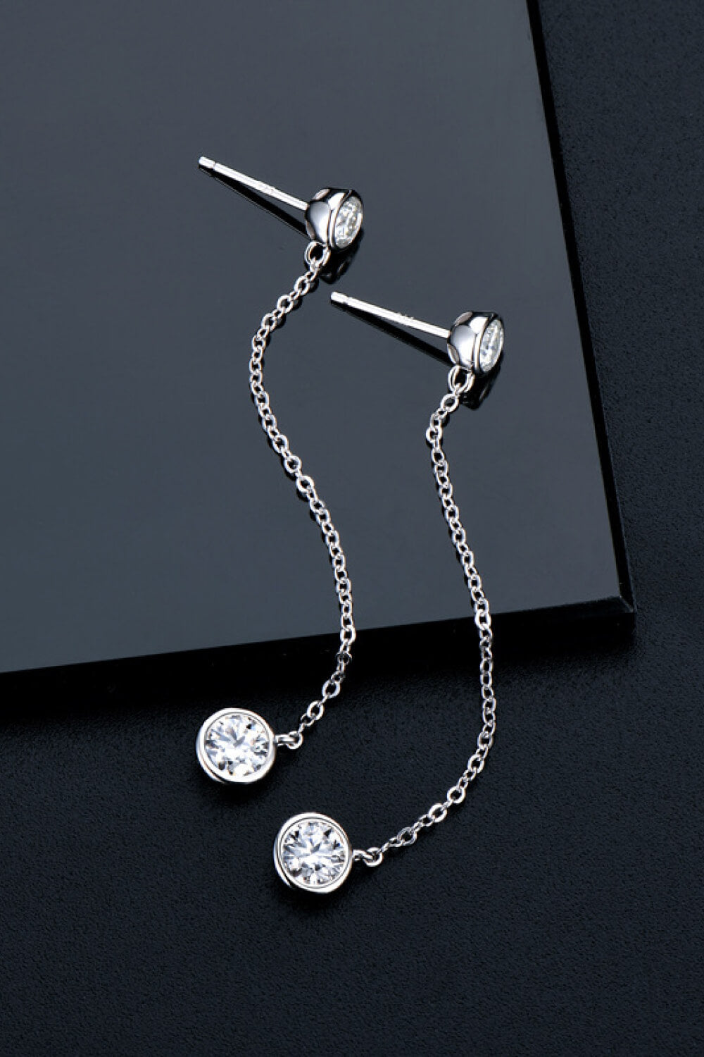 Adored Sparkala™ Moissanite Chain Earrings (Platinum-Plated Fine Silver)