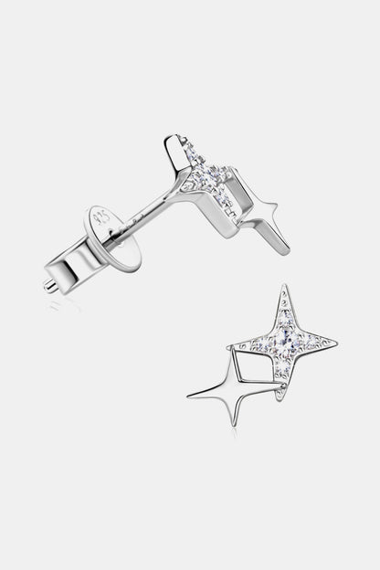 Sparkala™ Moissanite Platinum-Plated 925 Sterling Silver Star Shape Earrings