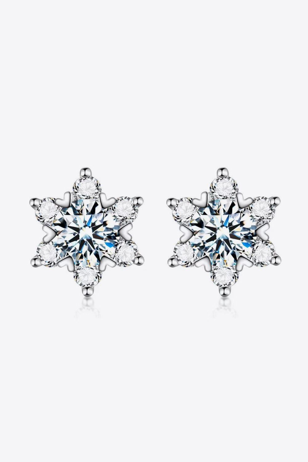 2 Carat Moissanite Floral Stud Earrings (Platinum-Plated Fine Silver) - Sparkala