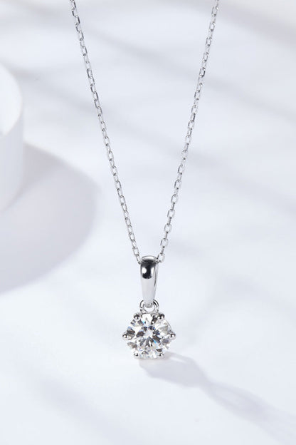 2 Carat 6-Prong Moissanite Pendant Necklace (Platinum-Plated Fine Silver) - Sparkala