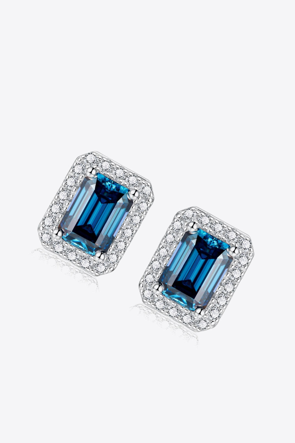 2 Carat Moissanite Stud Earrings in Indigo (Platinum-Plated Fine Silver) - Sparkala