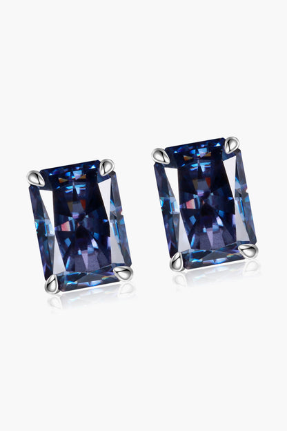 2 Carat Rectangle Moissanite 4-Prong Stud Earrings (Platinum-Plated Fine Silver) - Sparkala