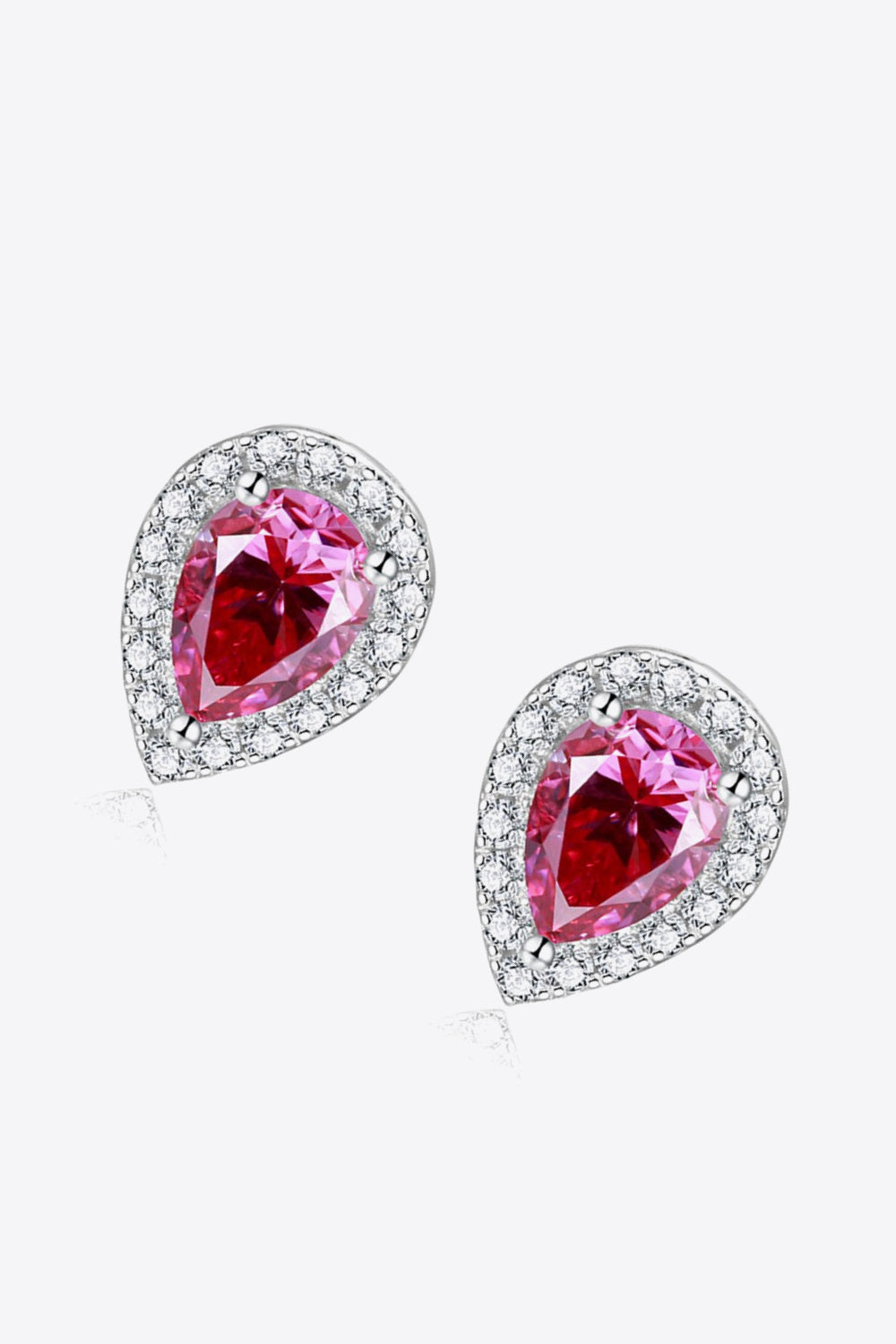 2 Carat Moissanite Teardrop Stud Earrings in Rose (Platinum-Plated Fine Silver) - Sparkala