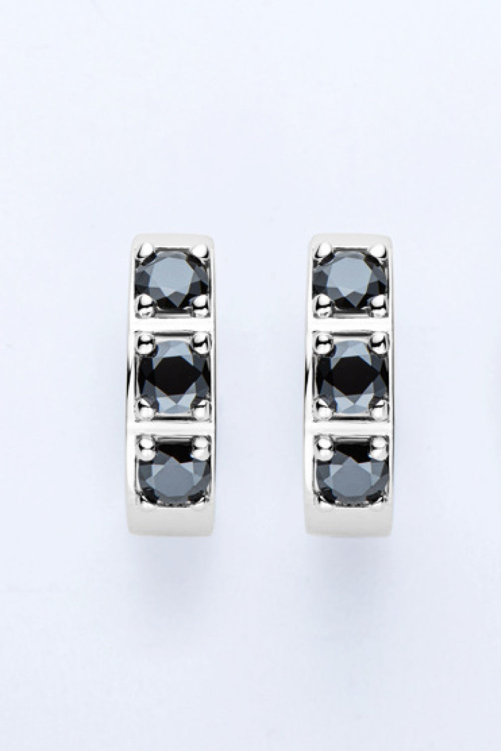 Inlaid Moissanite Huggie Earrings (Platinum-Plated Fine Silver) - Sparkala