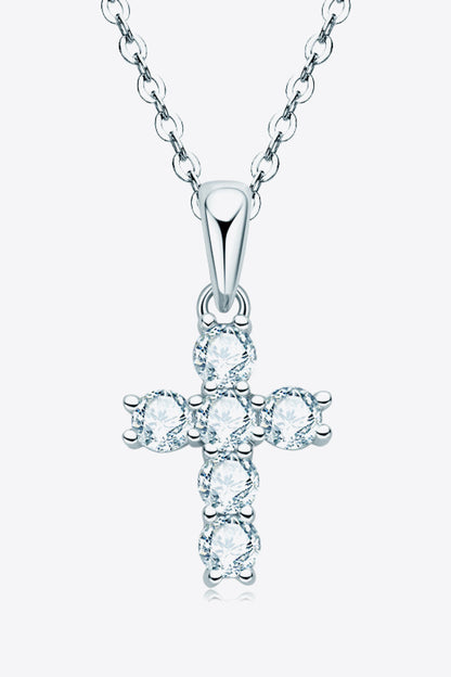 Sparkling Cross Sparkala™ Moissanite Pendant Necklace (Platinum-Plated Fine Silver)