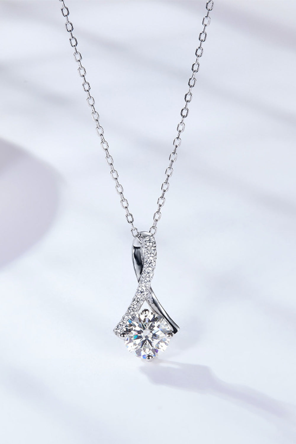 Special Occasion 1 Carat Moissanite Pendant Necklace (Platinum-Plated Fine Silver)