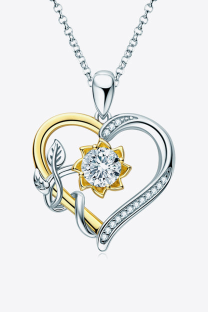 Two-Tone 1 Carat Sparkala™ Moissanite Heart Pendant Necklace (Platinum-Plated Fine Silver)