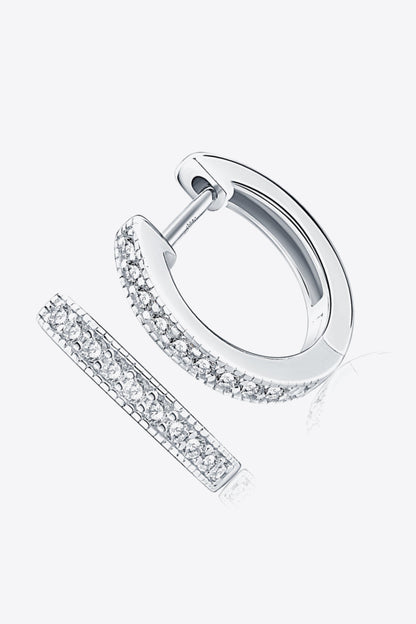 Inlaid Moissanite Hoop Earrings (Platinum-Plated Fine Silver) - Sparkala