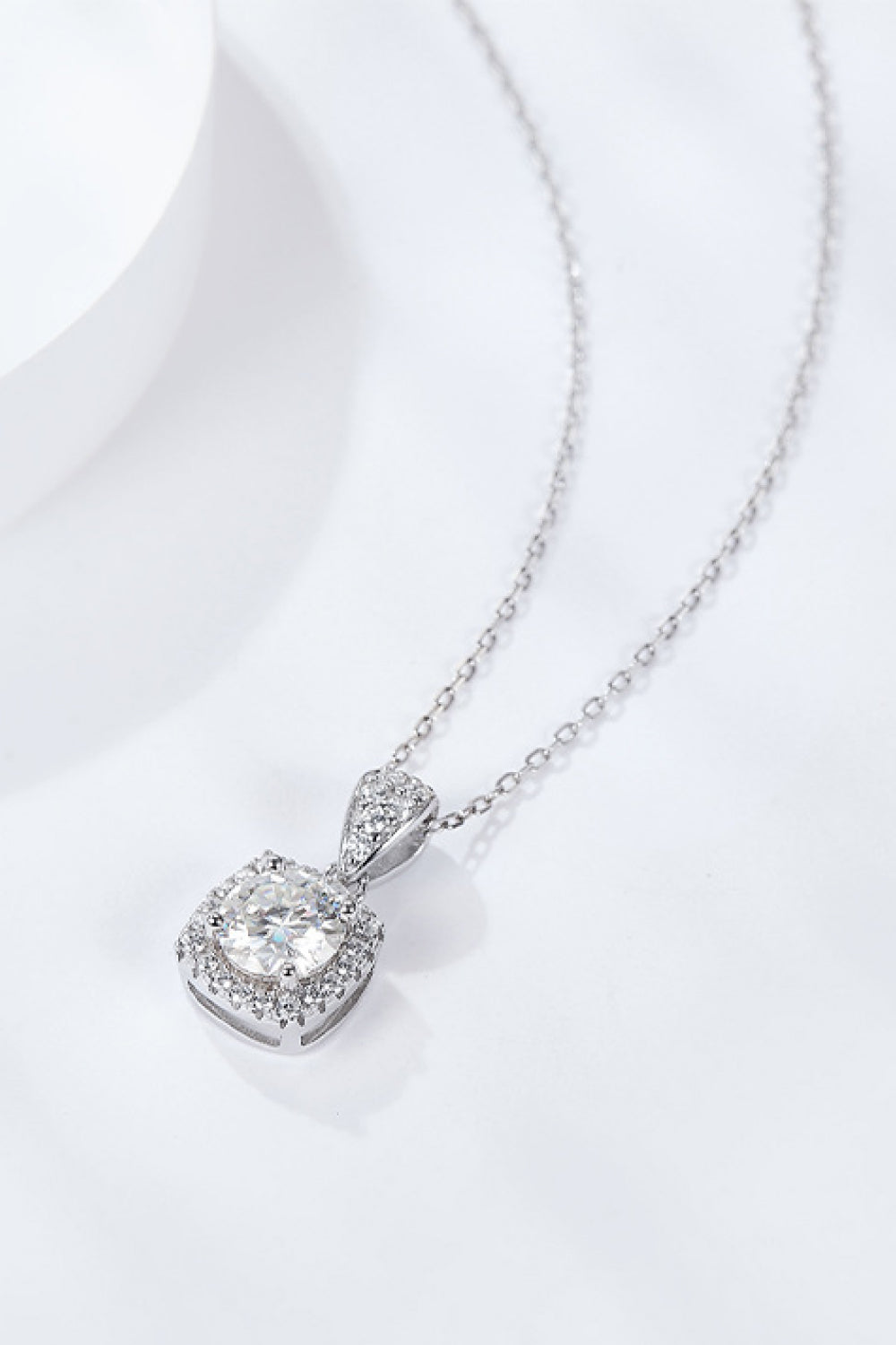 1 Carat Moissanite Square Pendant Necklace (Platinum-Plated Fine Silver) - Sparkala