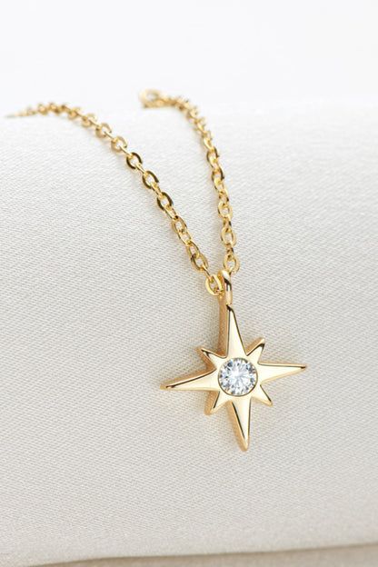 Sparkala™ Moissanite North Star Pendant Platinum-Plated 925 Sterling Silver Necklace