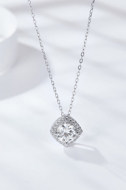 1 Carat Moissanite Geometric Pendant Necklace (Platinum-Plated Fine Silver) - Sparkala