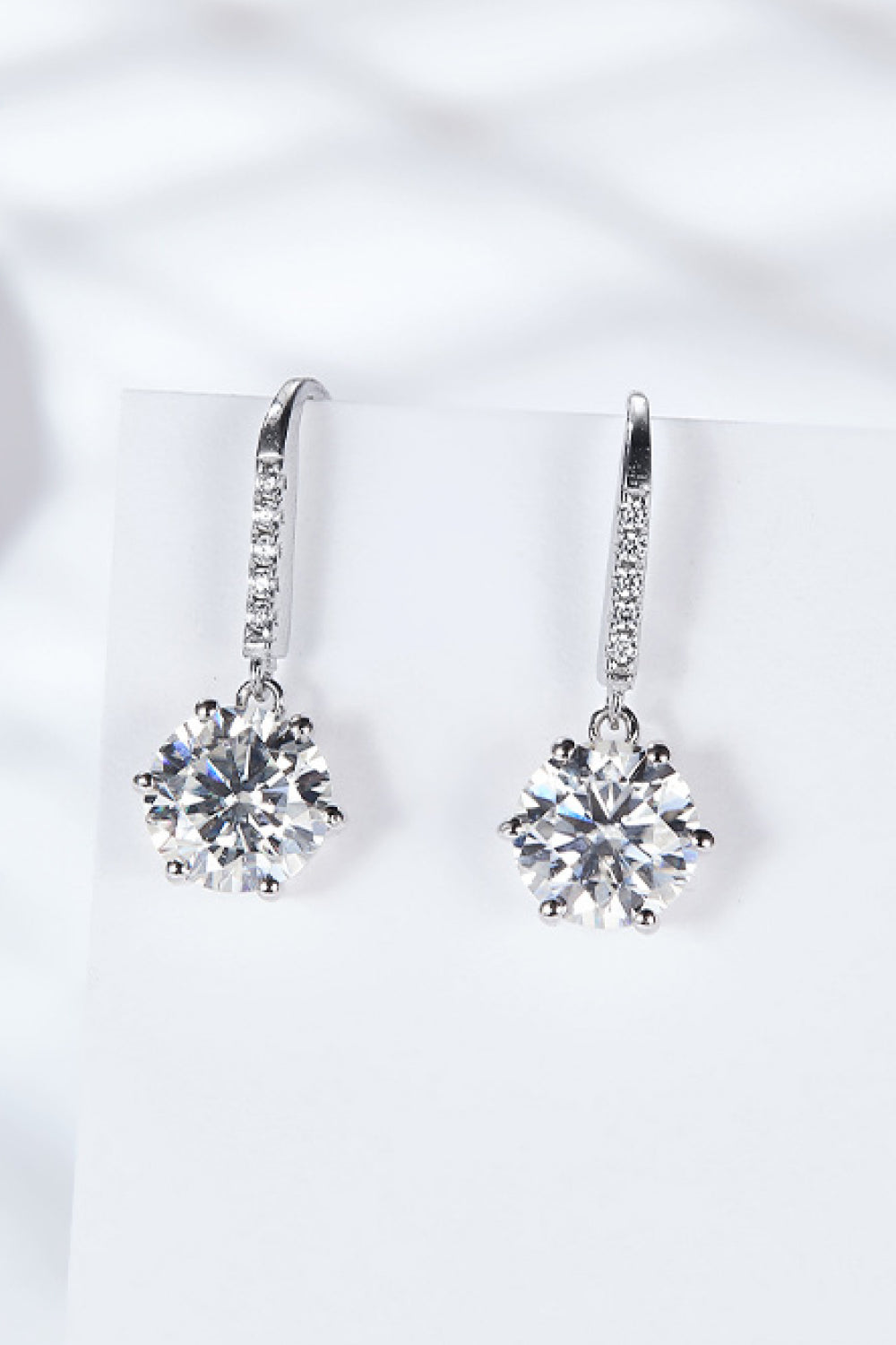 6-Prong Sparkala™ Moissanite Drop Earrings (Platinum-Plated Fine Silver)