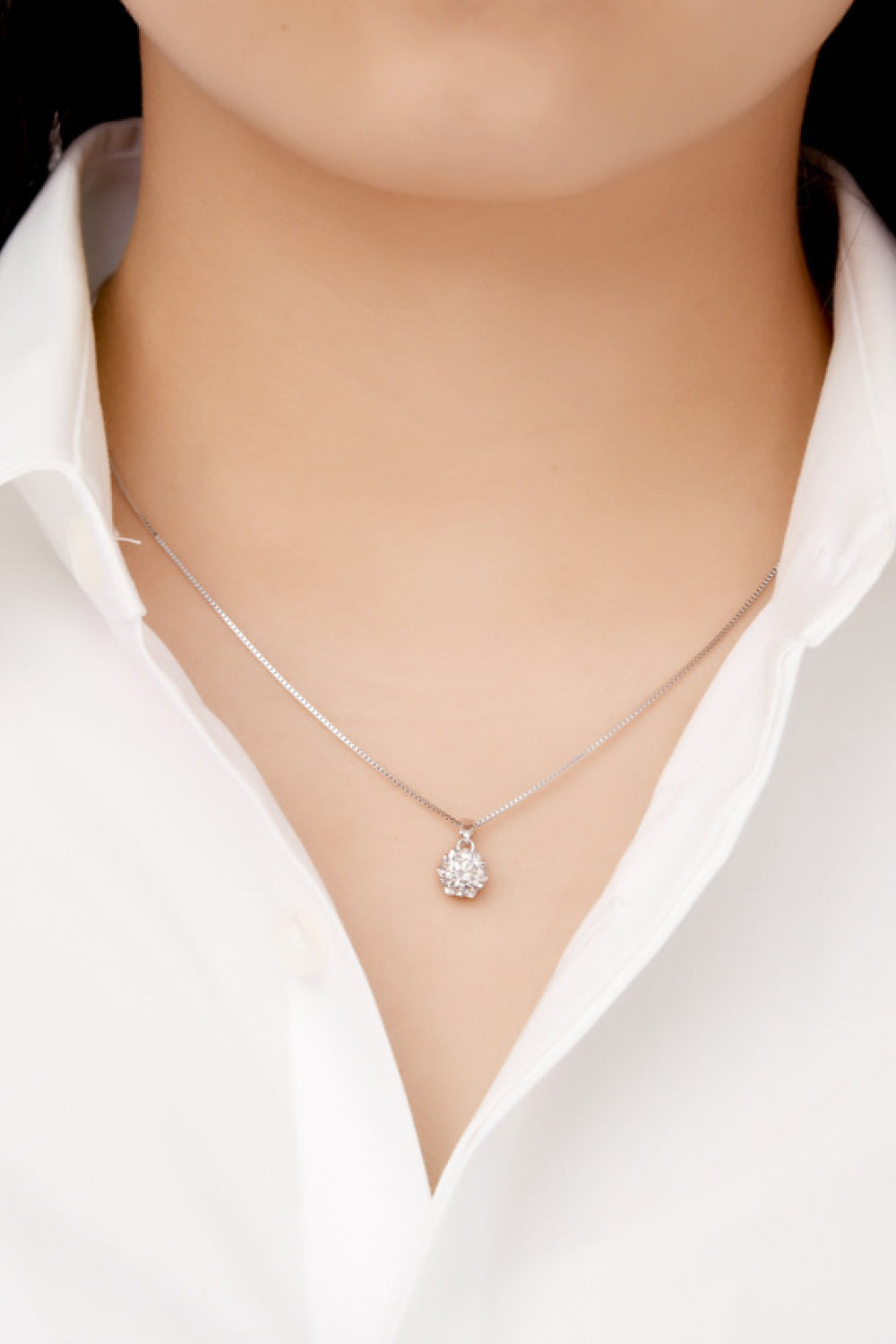 1 Carat Moissanite Pendant Platinum-Plated Necklace - Sparkala